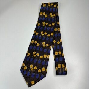 Ermenegildo Zegna Silk Tie Brown Yellow Floral Blue Vase Mens Luxury Fashion